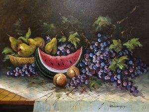 Nikos Papadopoulos: Still Life with Watermelon and Grapes
