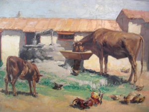 Vasos Germenis: Rural yard with cows