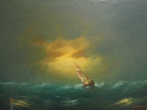 Athanasios Christou: Sea with Sailboat