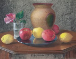 Botis Thalassinos: Still Life with Apples and Rose