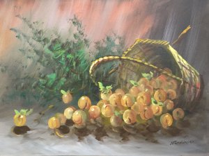 Nikos Papadopoulos: Still Life Basket of Fruits